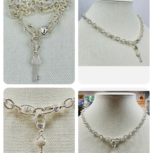 Judith Ripka silver Heart Lock and Key necklace set. - Picture 3 of 4